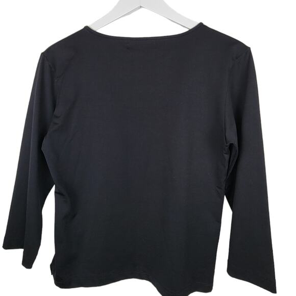 4/$25 -VTG British Khaki Black Basic Capsule Crew Neck Pullover 3/4 Sleeve Top S - Picture 2 of 4